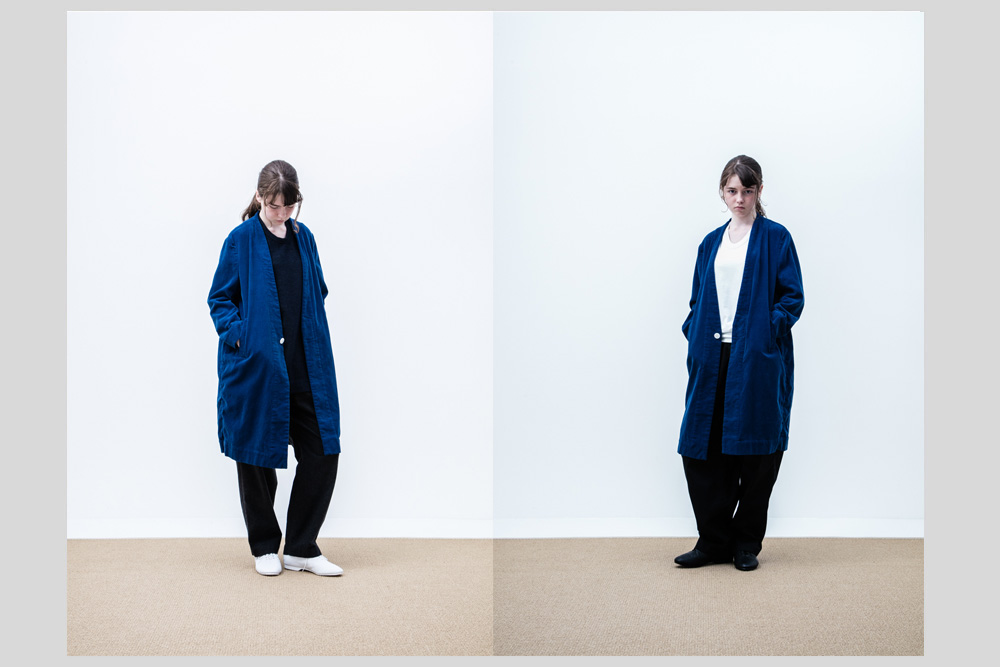 FIRMUM/フィルマム/コットンコーデュロイ 小釜染め ノーカラーロングコート/XS/M/ユニセックス/3色/A6-F071C