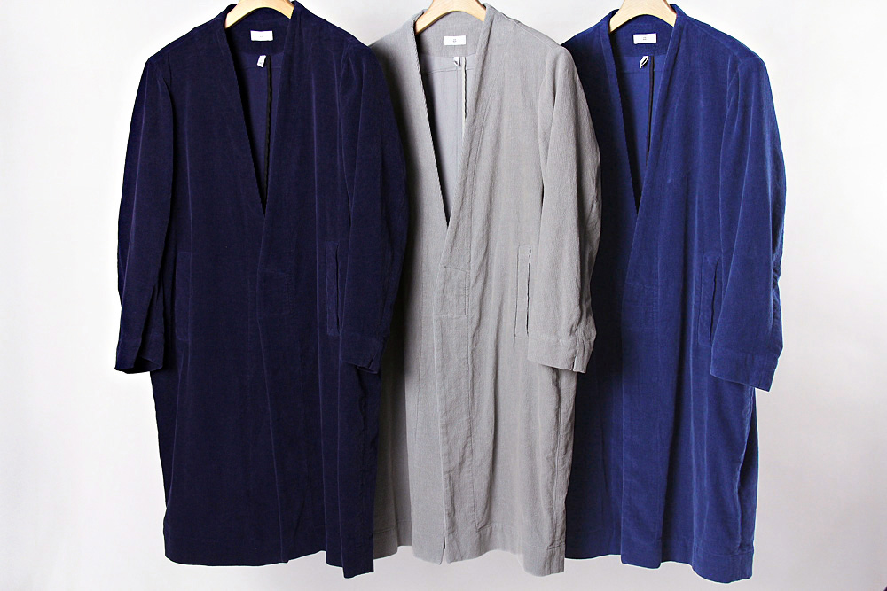 FIRMUM/フィルマム/コットンコーデュロイ 小釜染め ノーカラーロングコート/XS/M/ユニセックス/3色/A6-F071C