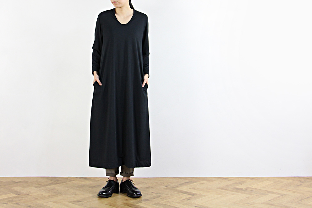 NO CONTROL AIR/ノーコントロールエアー/ポリエステル スパン天竺長袖ロングワンピース/20SS/36・38/レディース/ブラック/S0-NC103TO