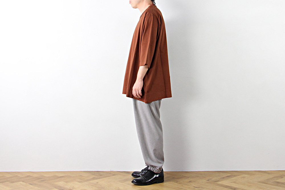 FIRMUM/フィルマム/ギザコットン ブレンド コンパクト天竺 5分袖Tシャツ/XS/M/ユニセックス/コッパーブラウン/ブラック/S0-FR141T5