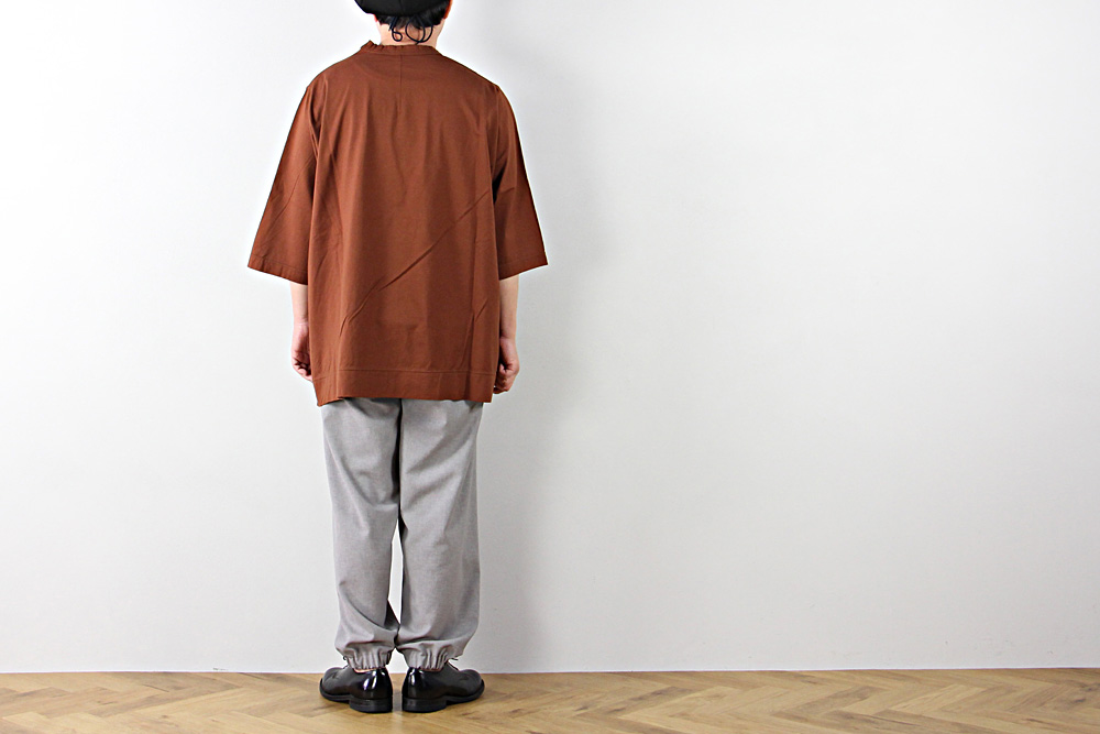 FIRMUM/フィルマム/ギザコットン ブレンド コンパクト天竺 5分袖Tシャツ/XS/M/ユニセックス/コッパーブラウン/ブラック/S0-FR141T5
