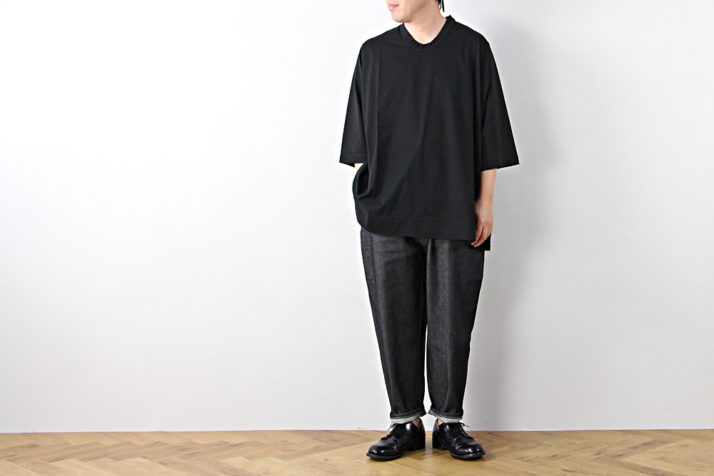 FIRMUM/フィルマム/ギザコットン ブレンド コンパクト天竺 5分袖Tシャツ/XS/M/ユニセックス/コッパーブラウン/ブラック/S0-FR141T5