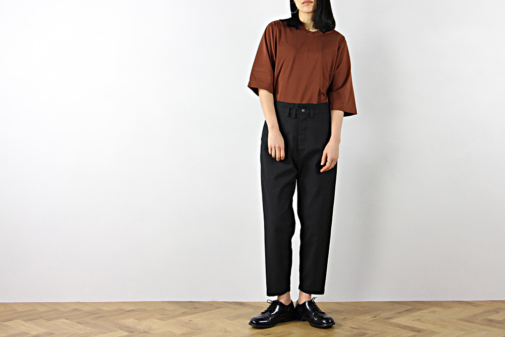 FIRMUM/フィルマム/ギザコットン ブレンド コンパクト天竺 5分袖Tシャツ/XS/M/ユニセックス/コッパーブラウン/ブラック/S0-FR141T5