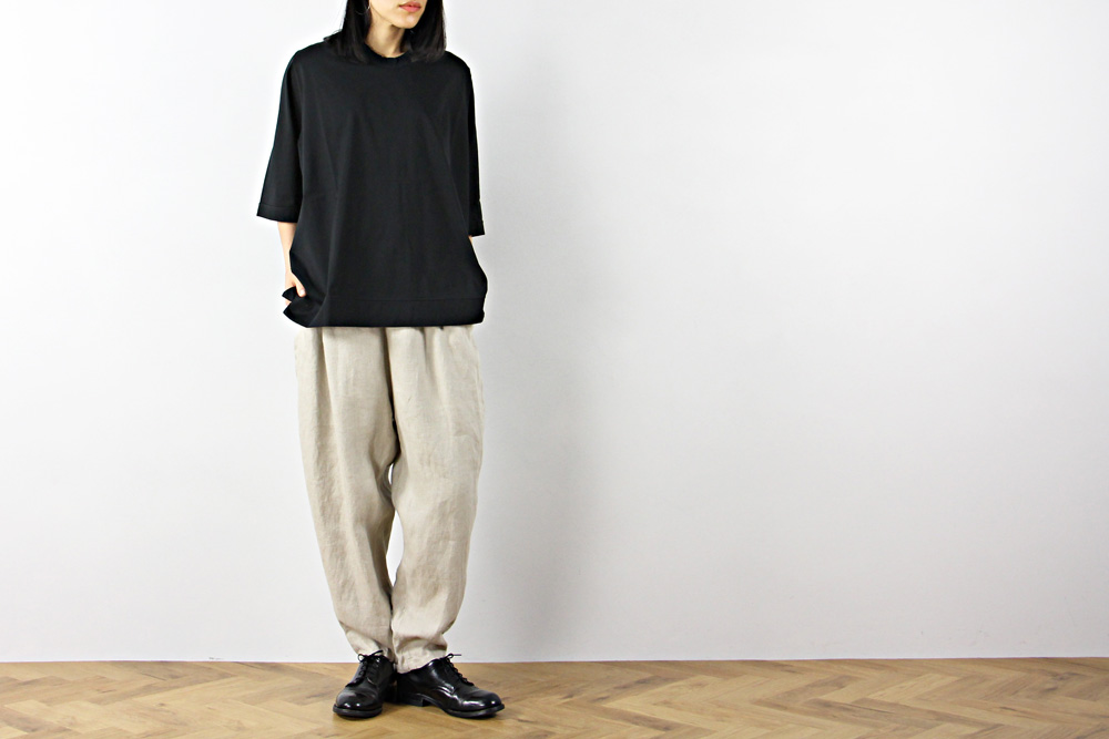 FIRMUM/フィルマム/ギザコットン ブレンド コンパクト天竺 5分袖Tシャツ/XS/M/ユニセックス/コッパーブラウン/ブラック/S0-FR141T5