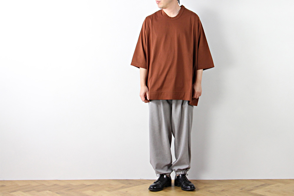 FIRMUM/フィルマム/ギザコットン ブレンド コンパクト天竺 5分袖Tシャツ/XS/M/ユニセックス/コッパーブラウン/ブラック/S0-FR141T5
