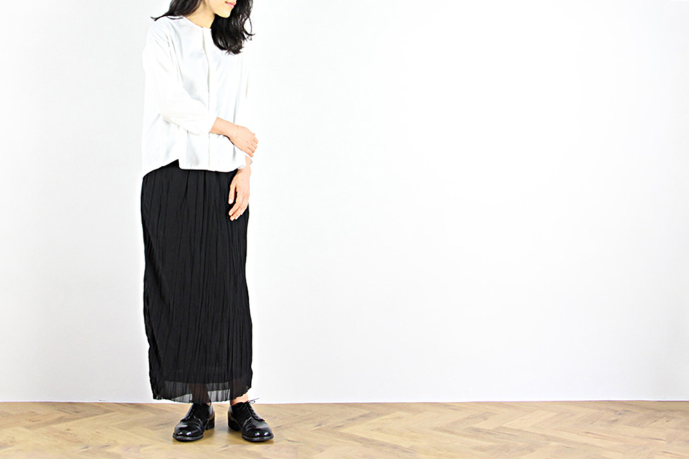NO CONTROL AIR ( ノーコントロールエアー ) / 50d ポリエステル 天竺 ランダムプリーツ ロングスカート / 2019ss / [ 38 ・ レディース ]