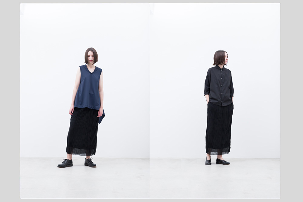 NO CONTROL AIR ( ノーコントロールエアー ) / 50d ポリエステル 天竺 ランダムプリーツ ロングスカート / 2019ss / [ 38 ・ レディース ]