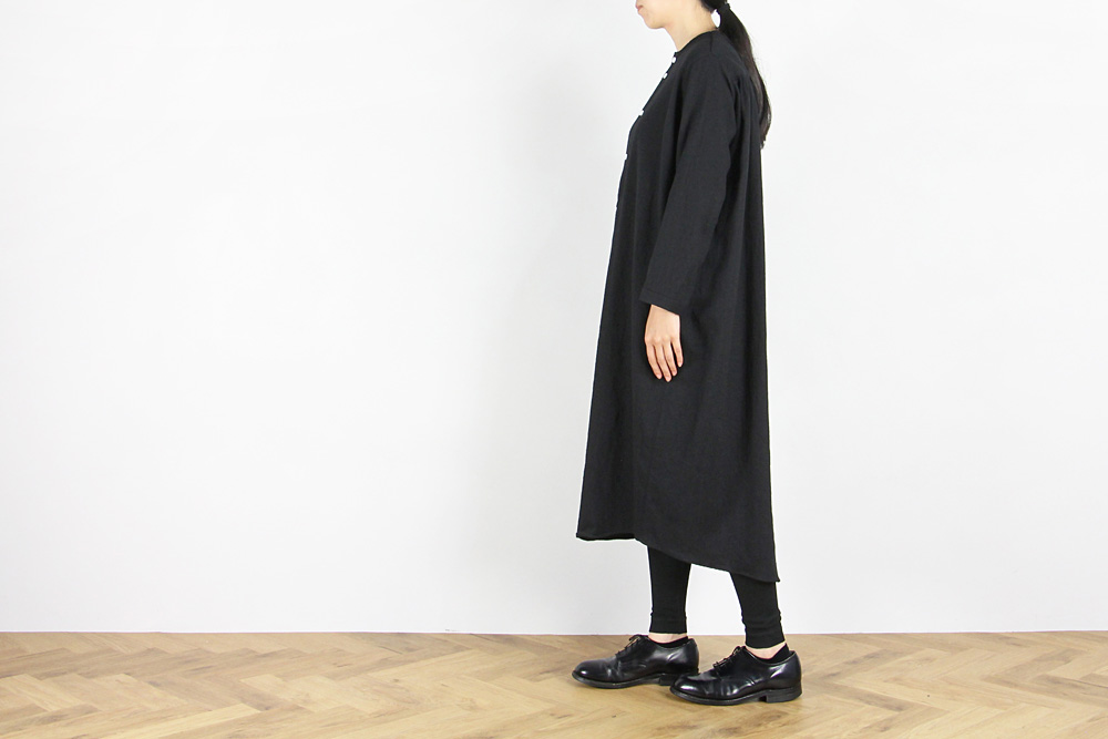 FIRMUM/フィルマム/ミルウール&コットン ツイル長袖ワンピース/XS/ユニセックス/ブラック/A9-FR114P0