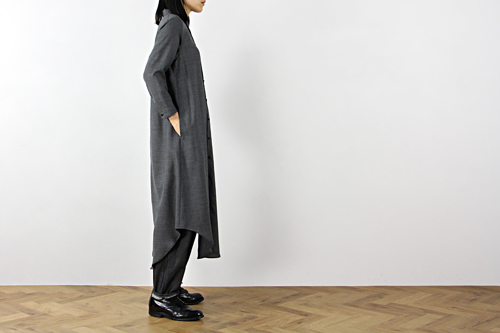 NO CONTROL AIR/ノーコントロールエアー/Super 120´s ウール プレーンガーゼ シャツワンピース/20SS/38/レディース/ダークグレートップ/ネイビー/A0-NC063OP