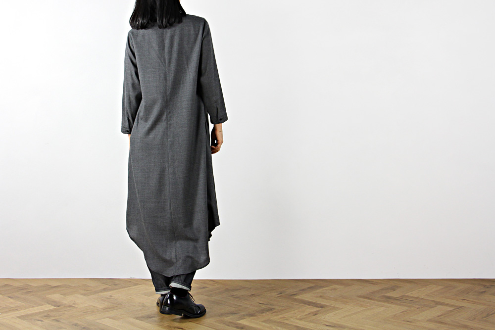 NO CONTROL AIR/ノーコントロールエアー/Super 120´s ウール プレーンガーゼ シャツワンピース/20SS/38/レディース/ダークグレートップ/ネイビー/A0-NC063OP