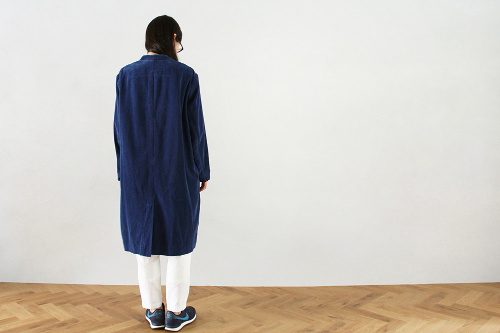 FIRMUM/フィルマム/コットンコーデュロイ 小釜染め ノーカラーロングコート/XS/M/ユニセックス/3色/A6-F071C