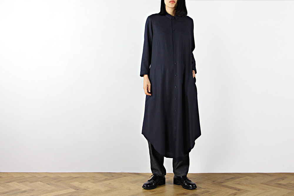NO CONTROL AIR/ノーコントロールエアー/Super 120´s ウール プレーンガーゼ シャツワンピース/20SS/38/レディース/ダークグレートップ/ネイビー/A0-NC063OP