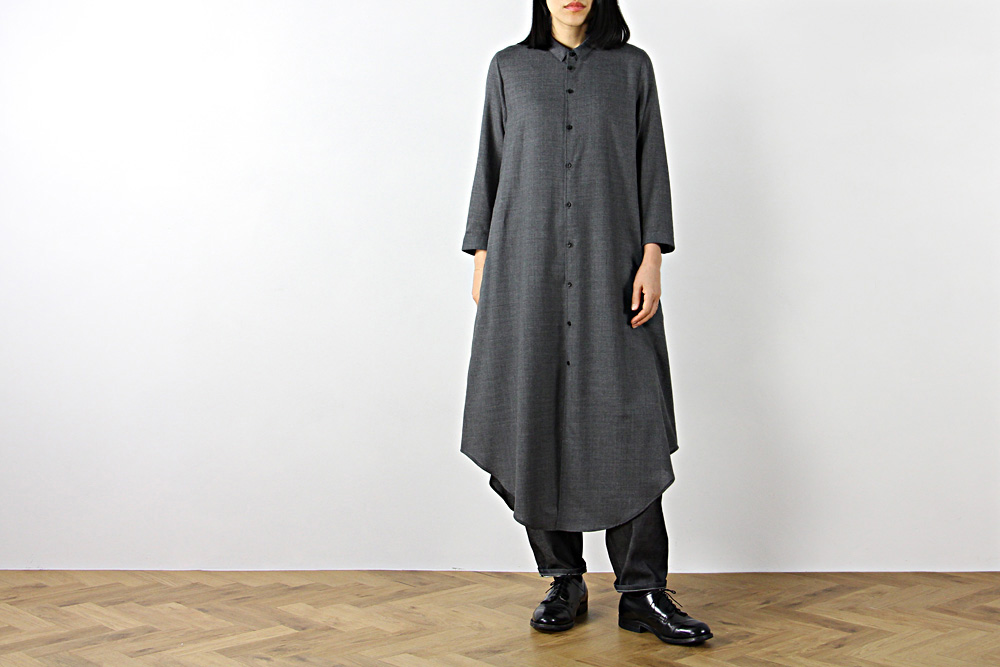 NO CONTROL AIR/ノーコントロールエアー/Super 120´s ウール プレーンガーゼ シャツワンピース/20SS/38/レディース/ダークグレートップ/ネイビー/A0-NC063OP