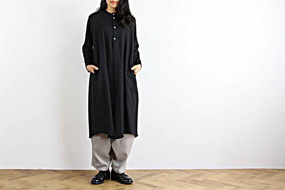 FIRMUM/フィルマム/ミルウール&コットン ツイル長袖ワンピース/XS/ユニセックス/ブラック/A9-FR114P0