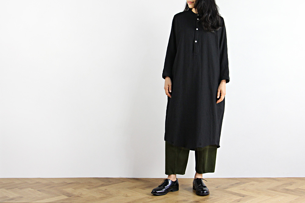 FIRMUM/フィルマム/ミルウール&コットン ツイル長袖ワンピース/XS/ユニセックス/ブラック/A9-FR114P0