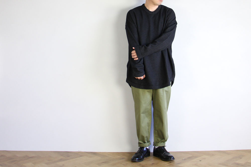 FIRMUM/フィルマム/ウルグアイウール　ダブルジャガード ツイル　ロングスリーブカットソー/XS/M/Light Grey × White/Black × Grey/A0_FR152TF